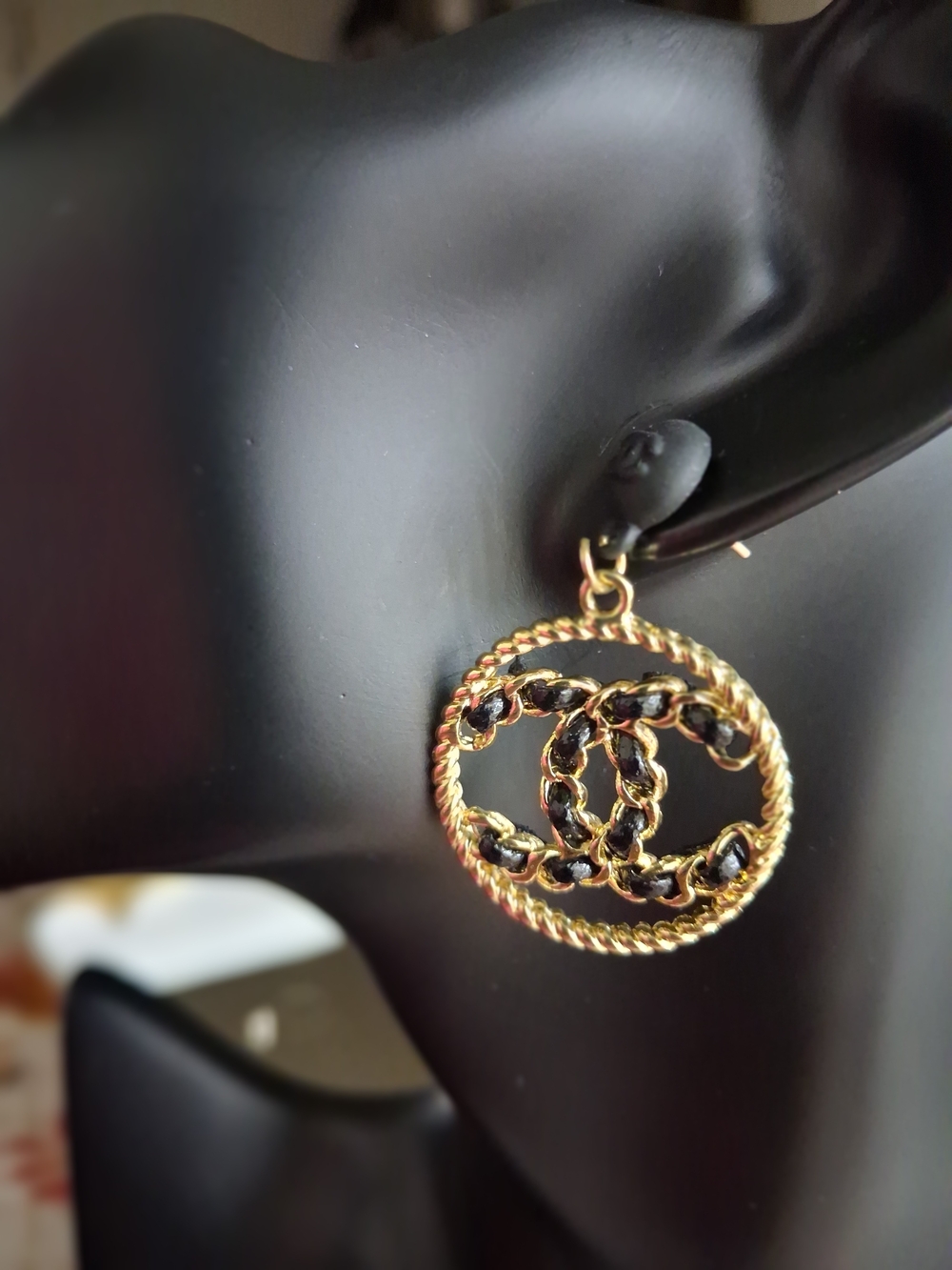 Fashion Jewelry Gold and Black Interwoven Rope-Style Drop Earrings